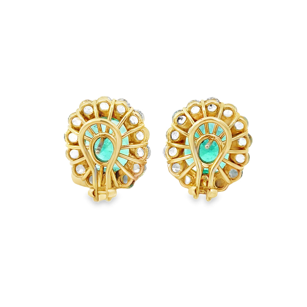 10.33 CTW Emerald 3.32 CTW Diamond 18K Yellow Gold Stud Earrings