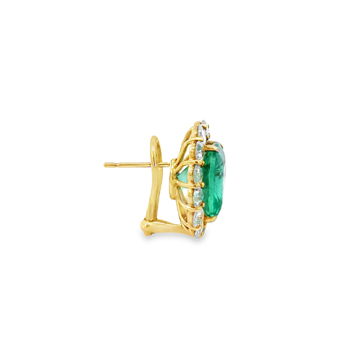 10.33 CTW Emerald 3.32 CTW Diamond 18K Yellow Gold Stud Earrings