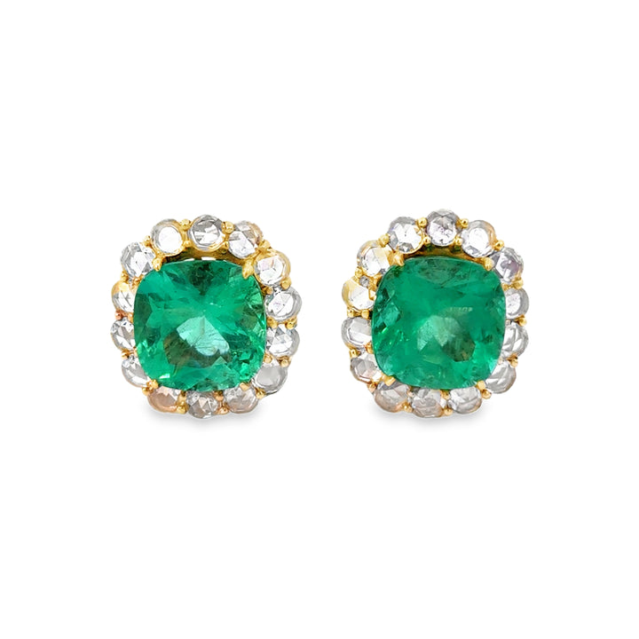 10.33 CTW Emerald 3.32 CTW Diamond 18K Yellow Gold Stud Earrings