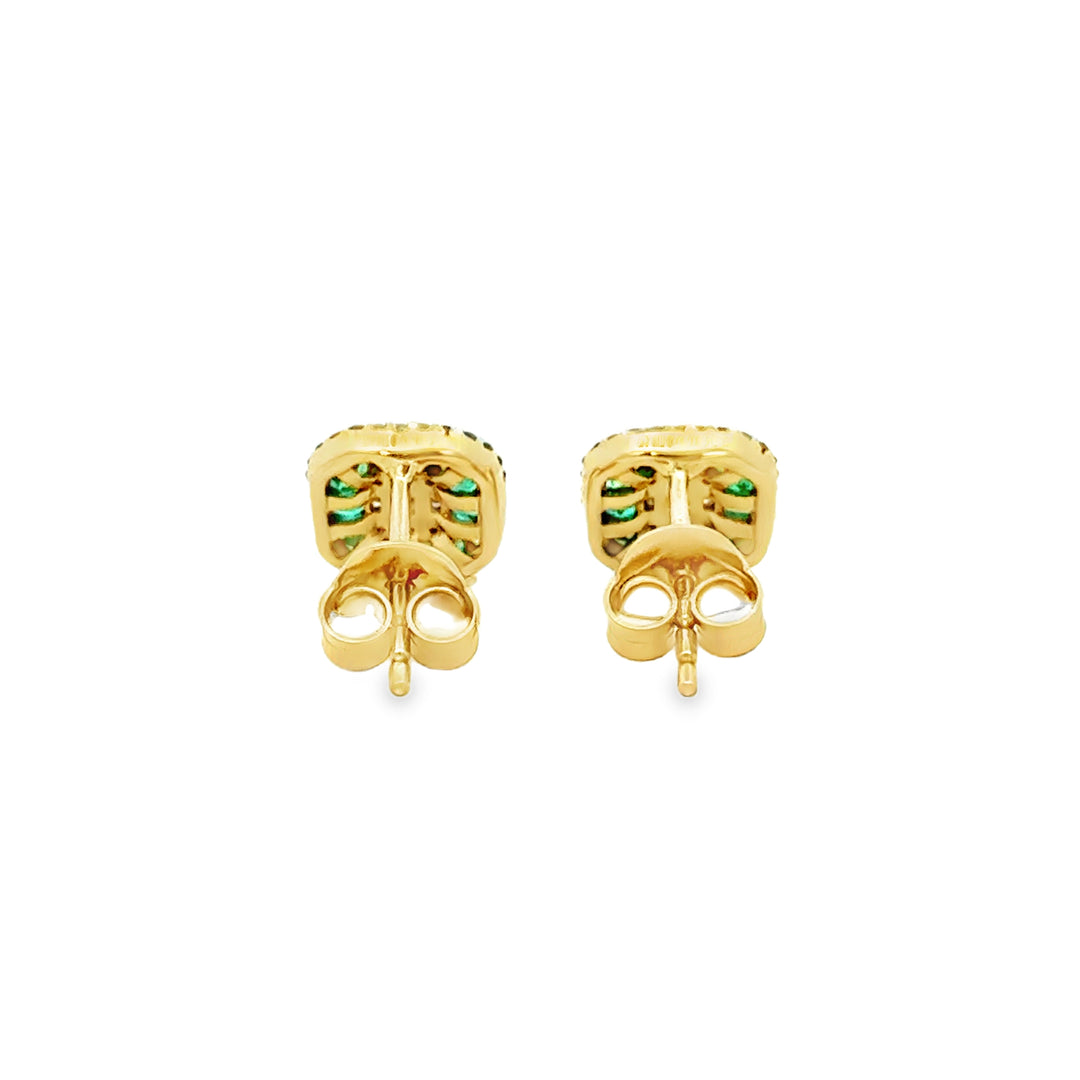 0.54 CTW Emerald &amp; 0.36 CTW Diamond 14K Two-Tone Gold Emerald-Cut Halo Stud Earrings