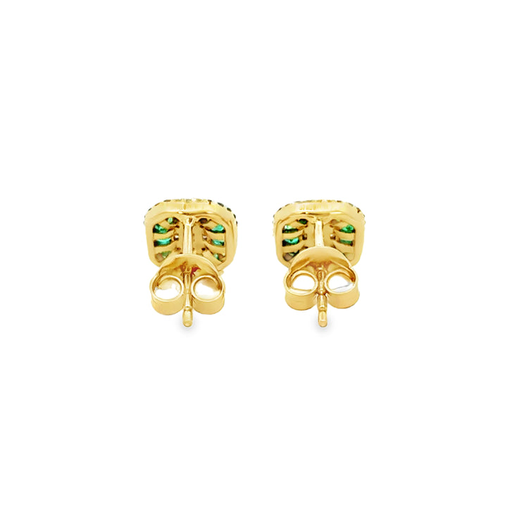 0.54 CTW Emerald &amp; 0.36 CTW Diamond 14K Two-Tone Gold Emerald-Cut Halo Stud Earrings