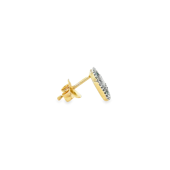 0.54 CTW Emerald &amp; 0.36 CTW Diamond 14K Two-Tone Gold Emerald-Cut Halo Stud Earrings