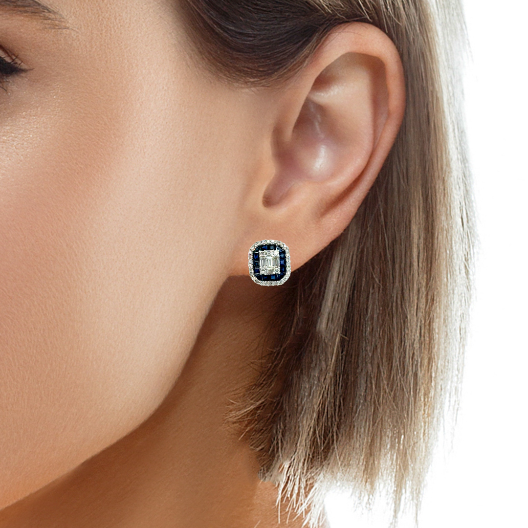 0.47 CTW Sapphire &amp; 0.56 CTW Diamond 14K Two-Tone Halo Stud Earrings