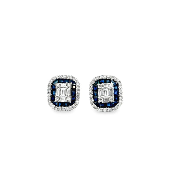 0.47 CTW Sapphire & 0.56 CTW Diamond 14K Two-Tone Halo Stud Earrings