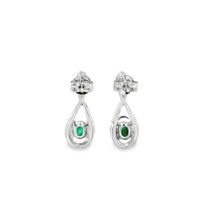 0.89 CTW Emerald &amp; 0.38 CTW Diamond 14K White Gold Teardrop-Infinity Drop Earrings
