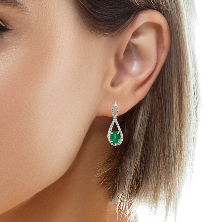 0.89 CTW Emerald &amp; 0.38 CTW Diamond 14K White Gold Teardrop-Infinity Drop Earrings