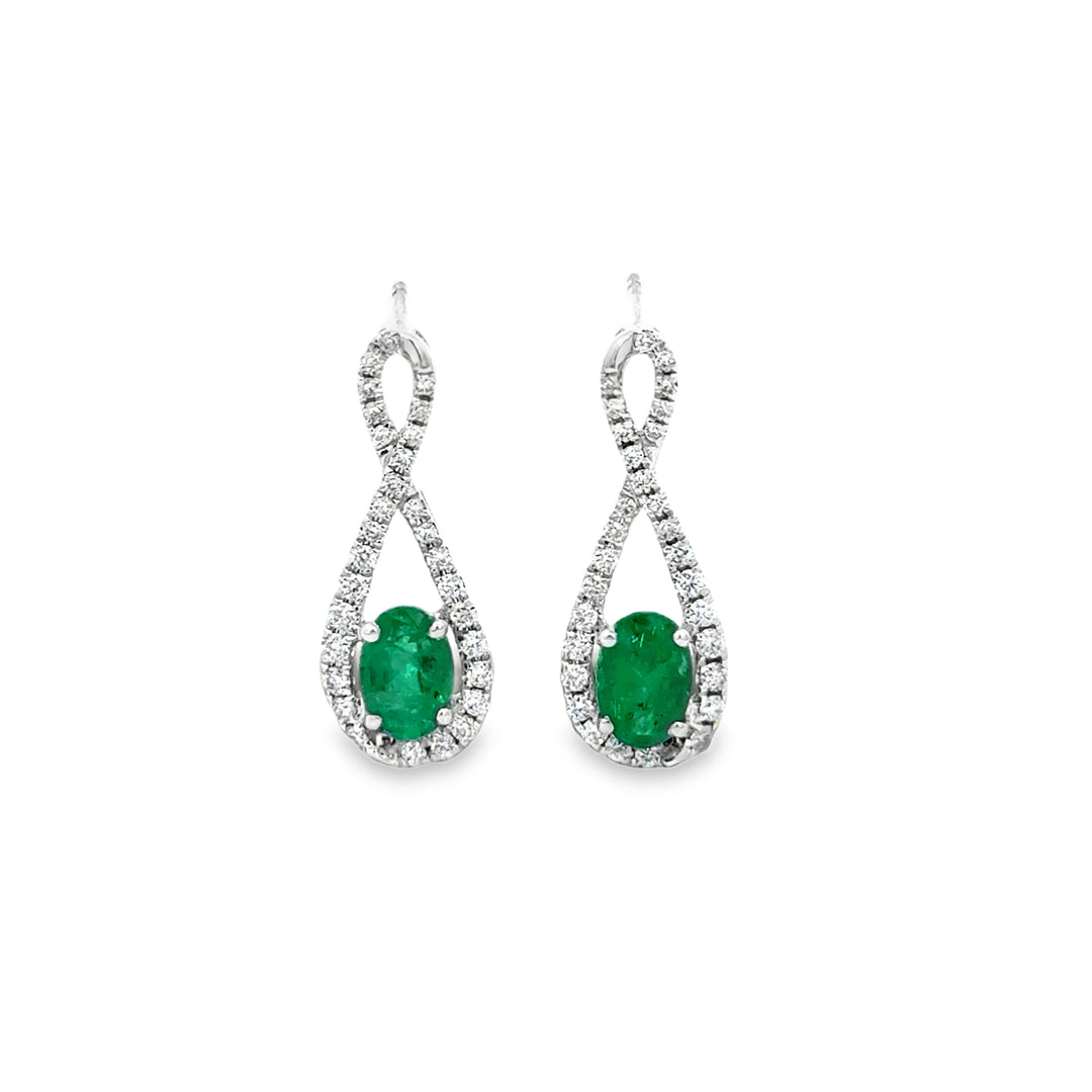 0.89 CTW Emerald &amp; 0.38 CTW Diamond 14K White Gold Teardrop-Infinity Drop Earrings