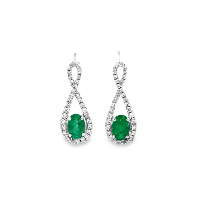 0.89 CTW Emerald &amp; 0.38 CTW Diamond 14K White Gold Teardrop-Infinity Drop Earrings