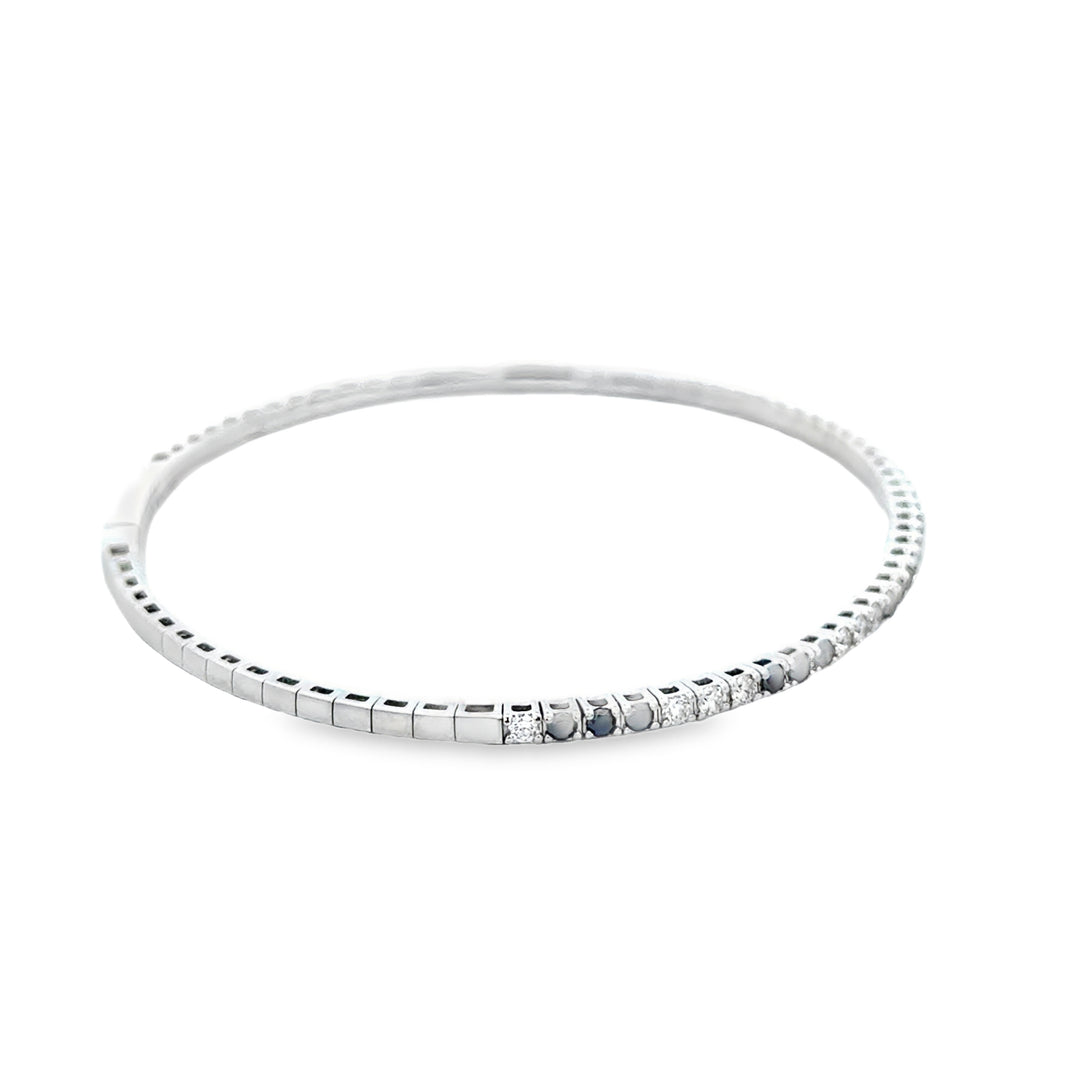 0.50 CTW Black Diamond & 0.53 CTW White Diamond 14K White Gold Flexible Bangle