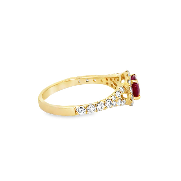 0.80 CT Oval Ruby &amp; 0.55 CTW Diamond Ring – 14K Yellow Gold