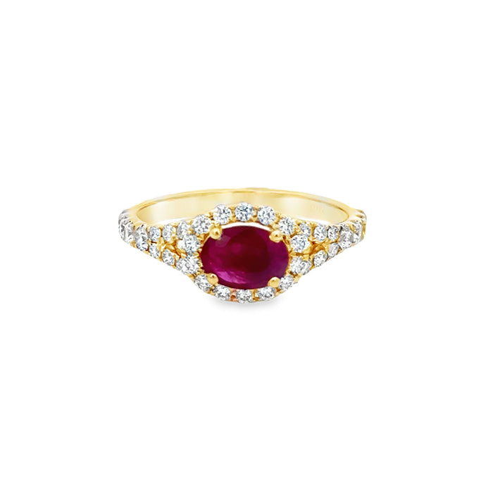 0.80 CT Oval Ruby & 0.55 CTW Diamond Ring – 14K Yellow Gold