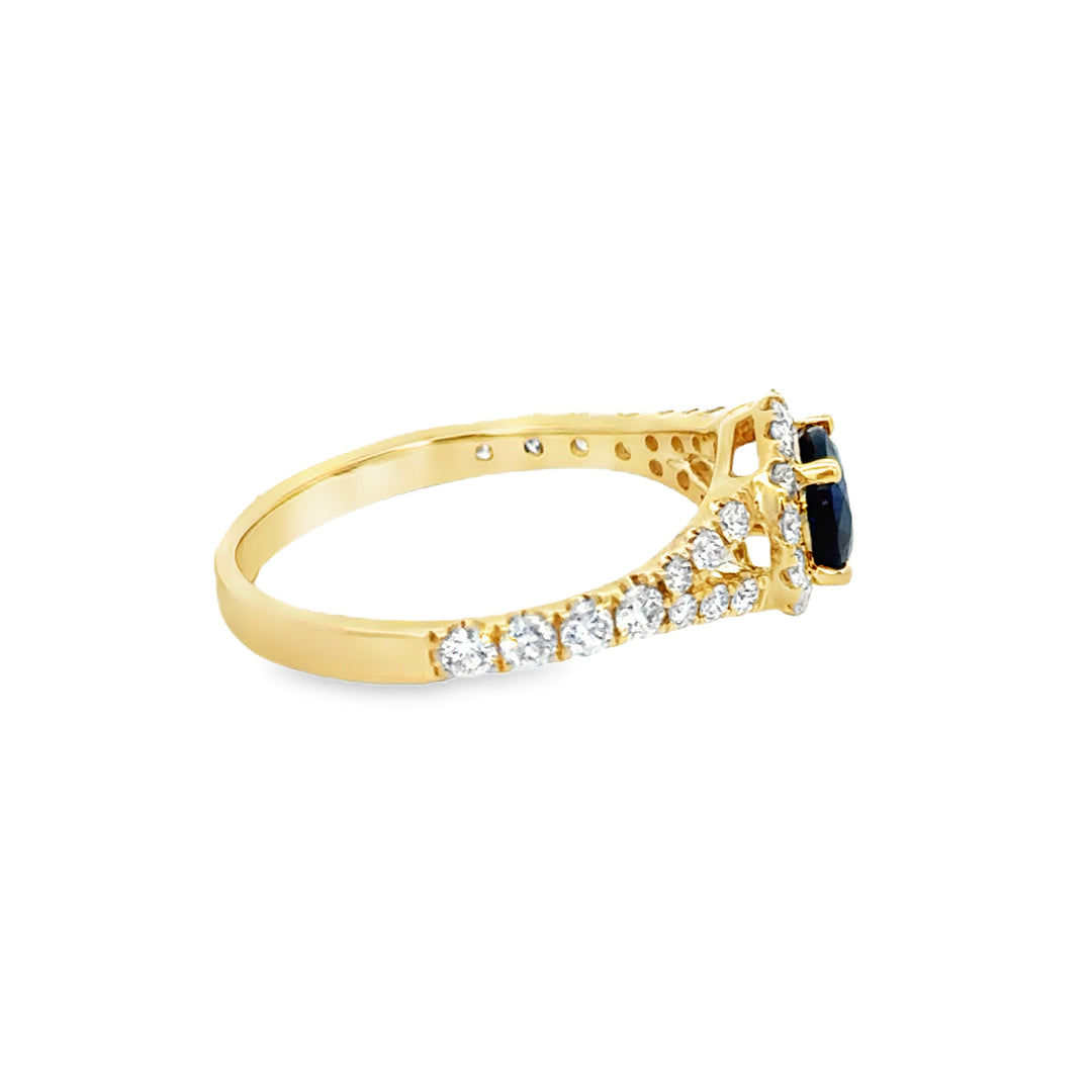 0.94 CT Oval Sapphire & 0.55 CTW Diamond Halo Ring in 14K Yellow Gold