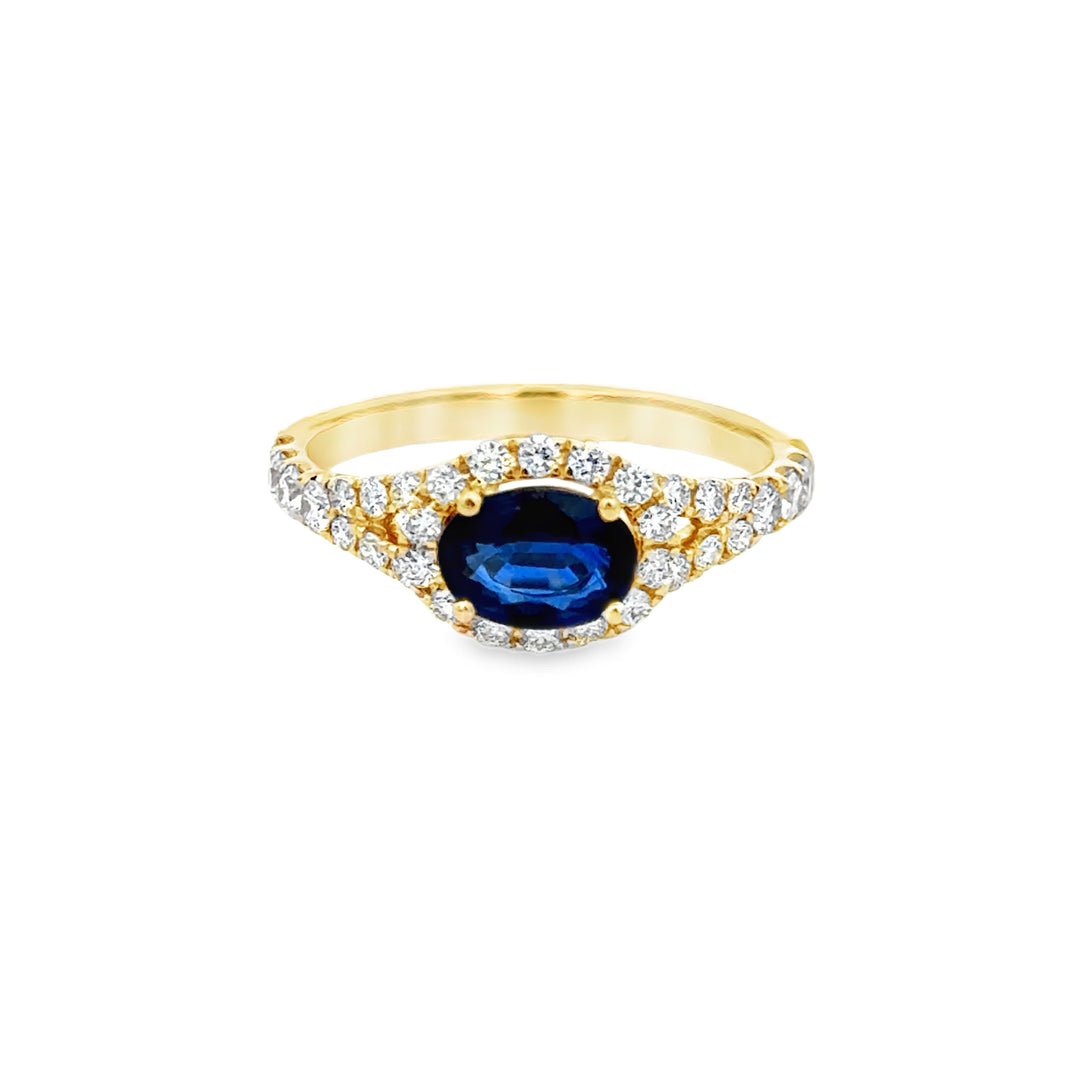 0.94 CT Oval Sapphire & 0.55 CTW Diamond Halo Ring in 14K Yellow Gold