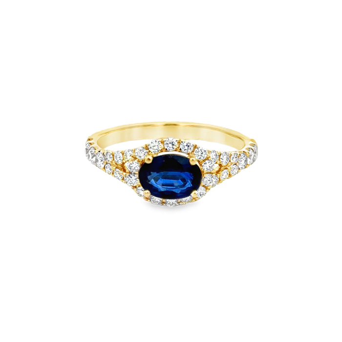 0.94 CT Oval Sapphire & 0.55 CTW Diamond Halo Ring in 14K Yellow Gold