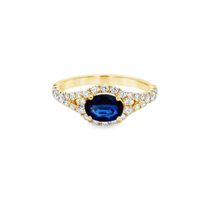 0.94 CT Oval Sapphire & 0.55 CTW Diamond Halo Ring in 14K Yellow Gold