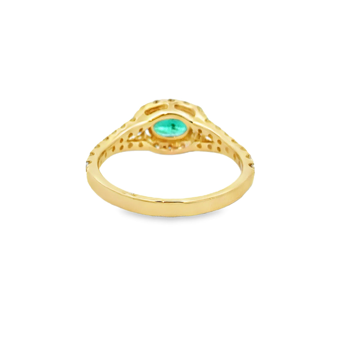 0.61 CT Oval Emerald &amp; 0.58 CTW Diamond Halo Ring in 14K Yellow Gold