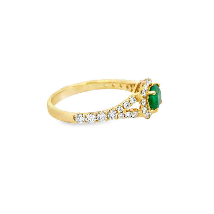 0.61 CT Oval Emerald &amp; 0.58 CTW Diamond Halo Ring in 14K Yellow Gold