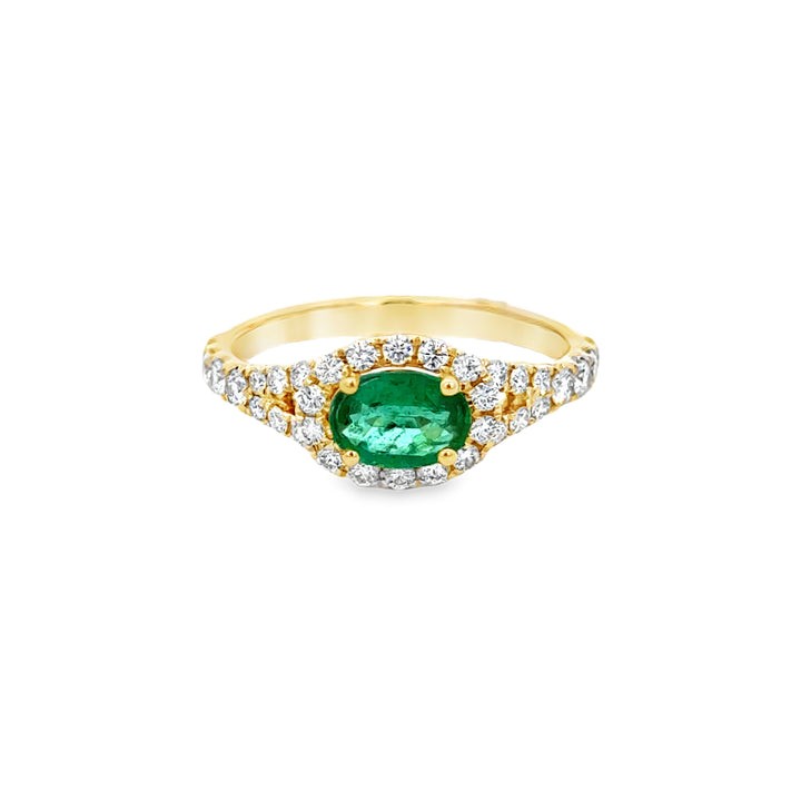 0.61 CT Oval Emerald &amp; 0.58 CTW Diamond Halo Ring in 14K Yellow Gold