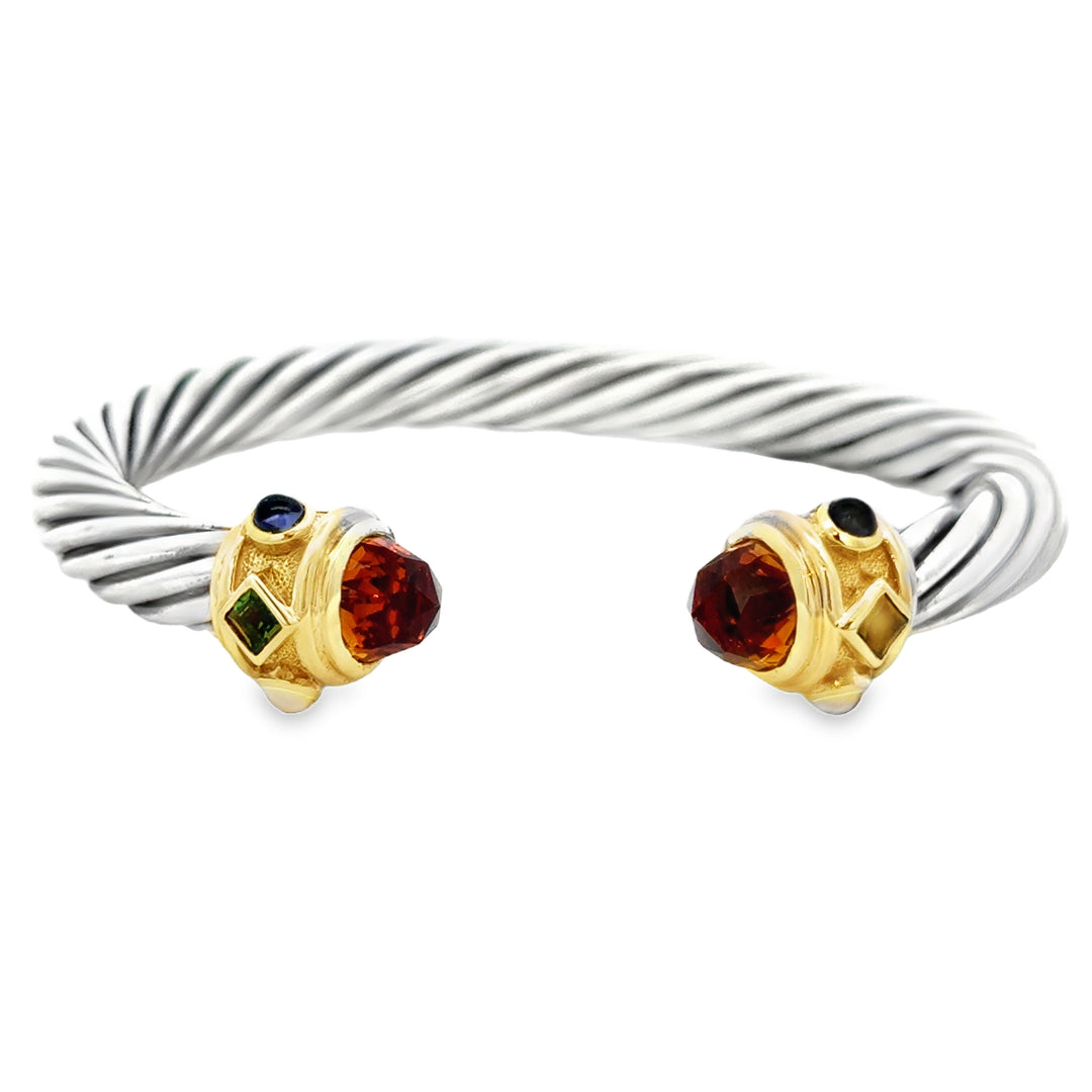 Pre-Owned David Yurman 14K Yellow Gold & Sterling Silver Multi-Gemstone Cuff Bracelet