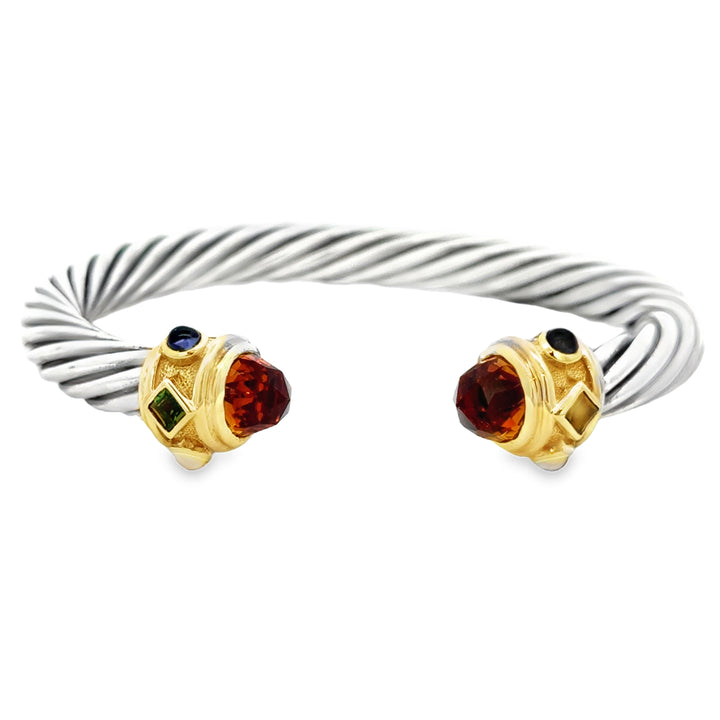 Pre-Owned David Yurman 14K Yellow Gold & Sterling Silver Multi-Gemstone Cuff Bracelet