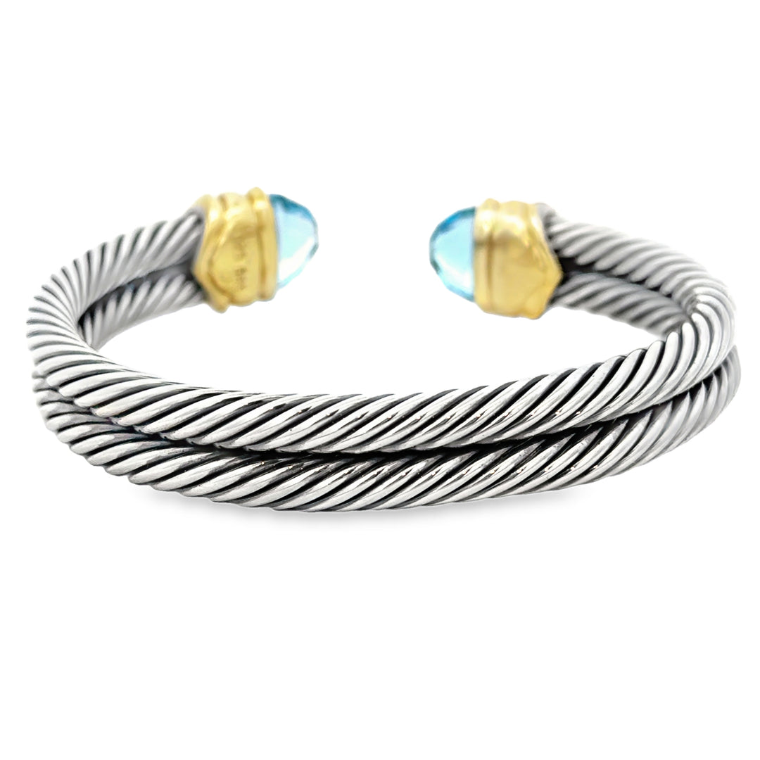 Pre-Owned David Yurman Double Twisted Cable Gemstone Cuff Bracelet – Sterling Silver & 14K Gold Accents
