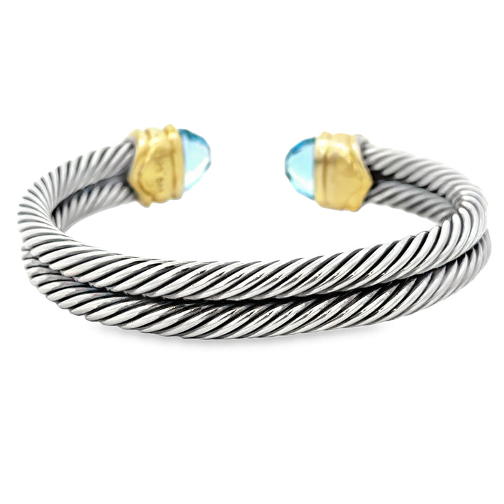 Pre-Owned David Yurman Double Twisted Cable Gemstone Cuff Bracelet – Sterling Silver & 14K Gold Accents