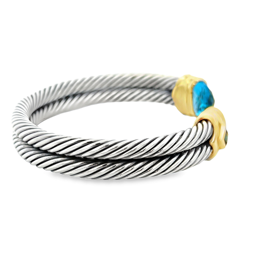 Pre-Owned David Yurman Double Twisted Cable Gemstone Cuff Bracelet – Sterling Silver & 14K Gold Accents