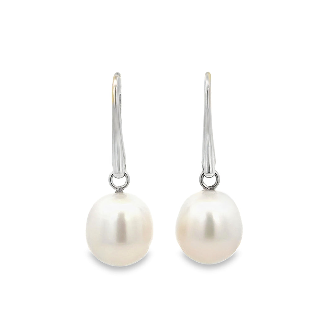 13mm Pearl Drop Earrings in 18K White Gold