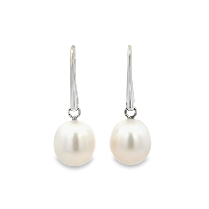13mm Pearl Drop Earrings in 18K White Gold
