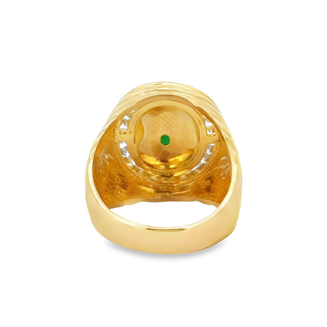 0.95 CTW Diamond &amp; Jade 22K Yellow Gold Statement Ring