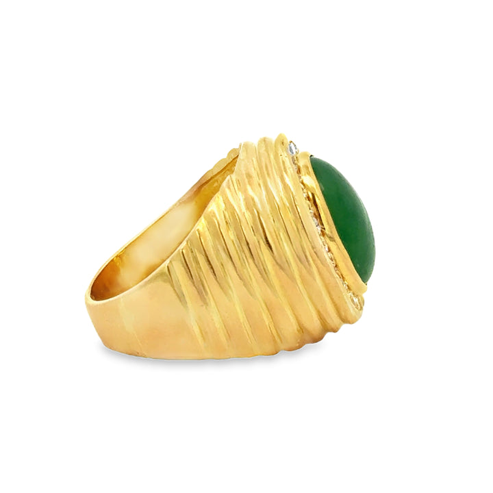 0.95 CTW Diamond & Jade 22K Yellow Gold Statement Ring