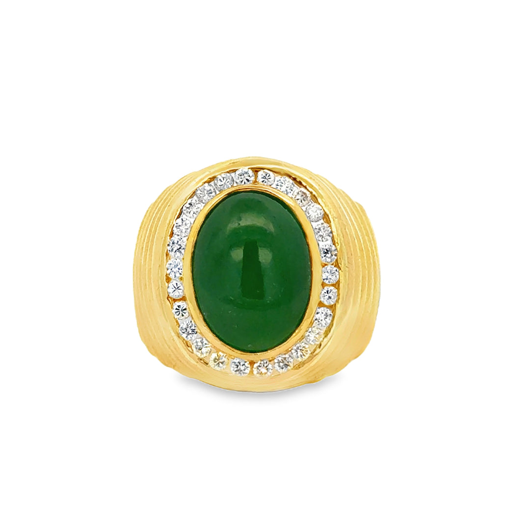 0.95 CTW Diamond & Jade 22K Yellow Gold Statement Ring