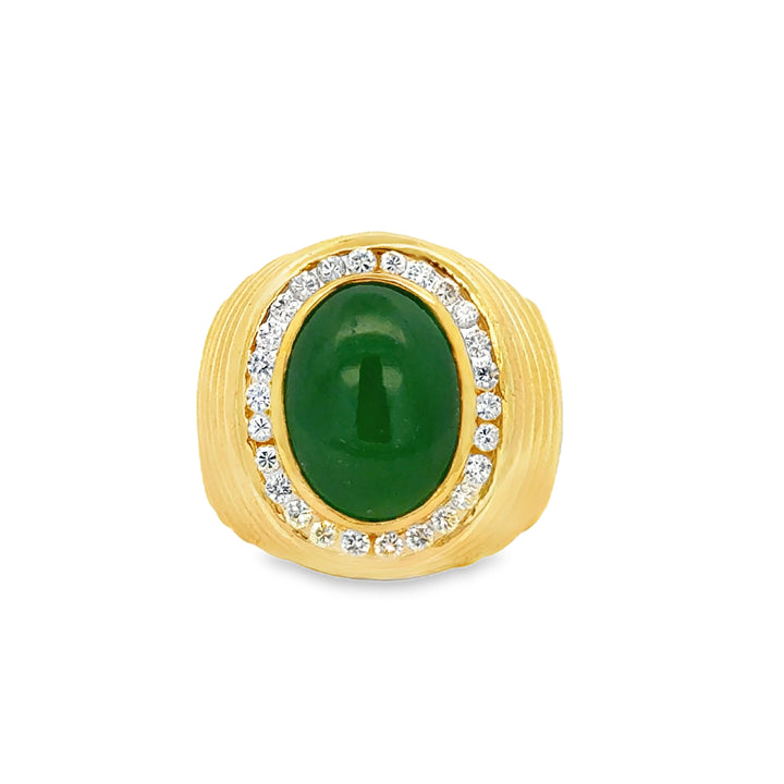 0.95 CTW Diamond & Jade 22K Yellow Gold Statement Ring
