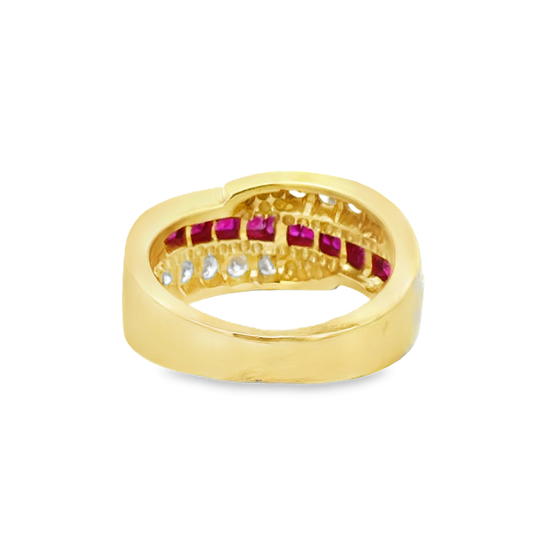 0.36 CTW Diamond & Princess-Cut Ruby 18K Yellow Gold Band Ring