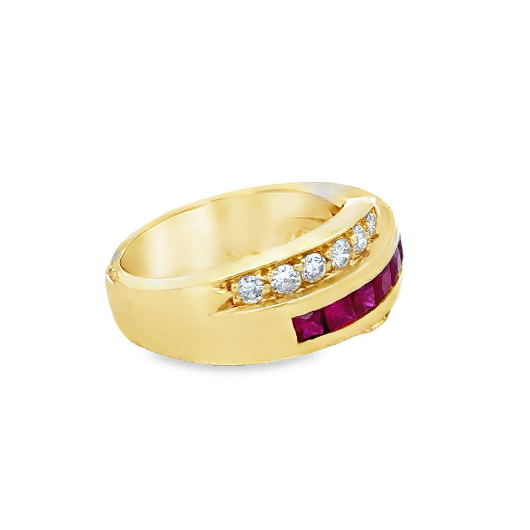 0.36 CTW Diamond & Princess-Cut Ruby 18K Yellow Gold Band Ring