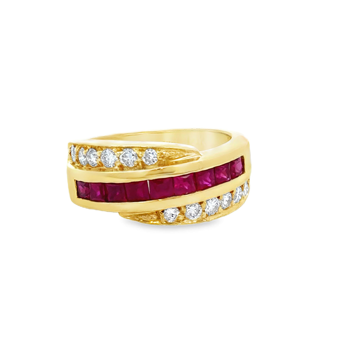 0.36 CTW Diamond & Princess-Cut Ruby 18K Yellow Gold Band Ring