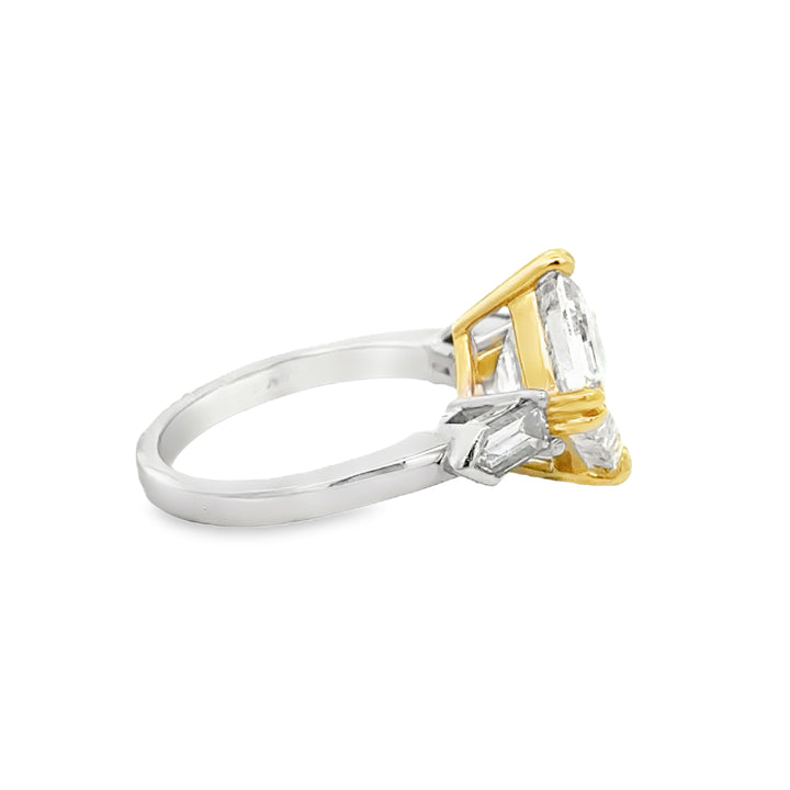 4.02 CT VS1 I-Color Diamond Platinum &amp; Yellow Gold Sideways-Set Engagement Ring