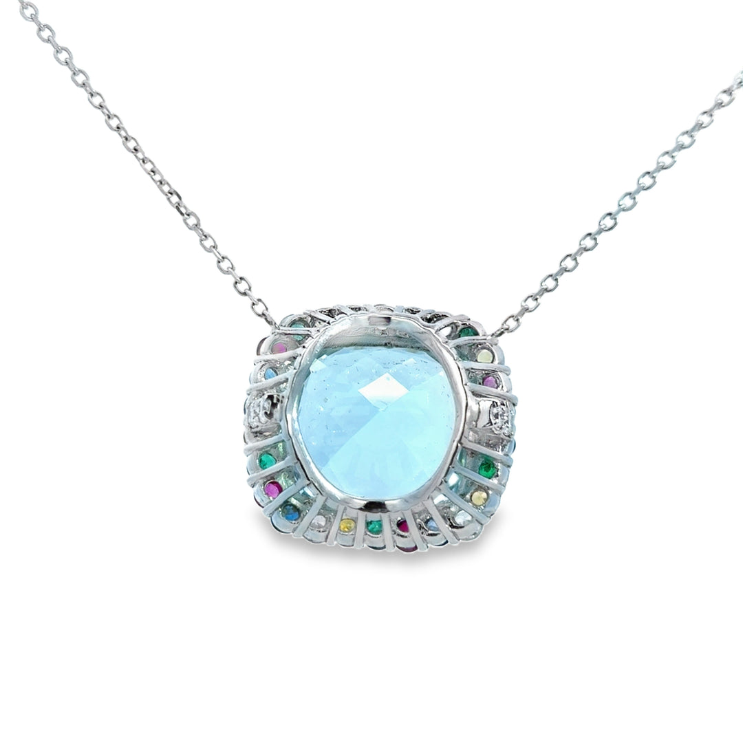 41.62 CT Aquamarine & Multicolored Gemstone 14K White Gold Pendant Necklace