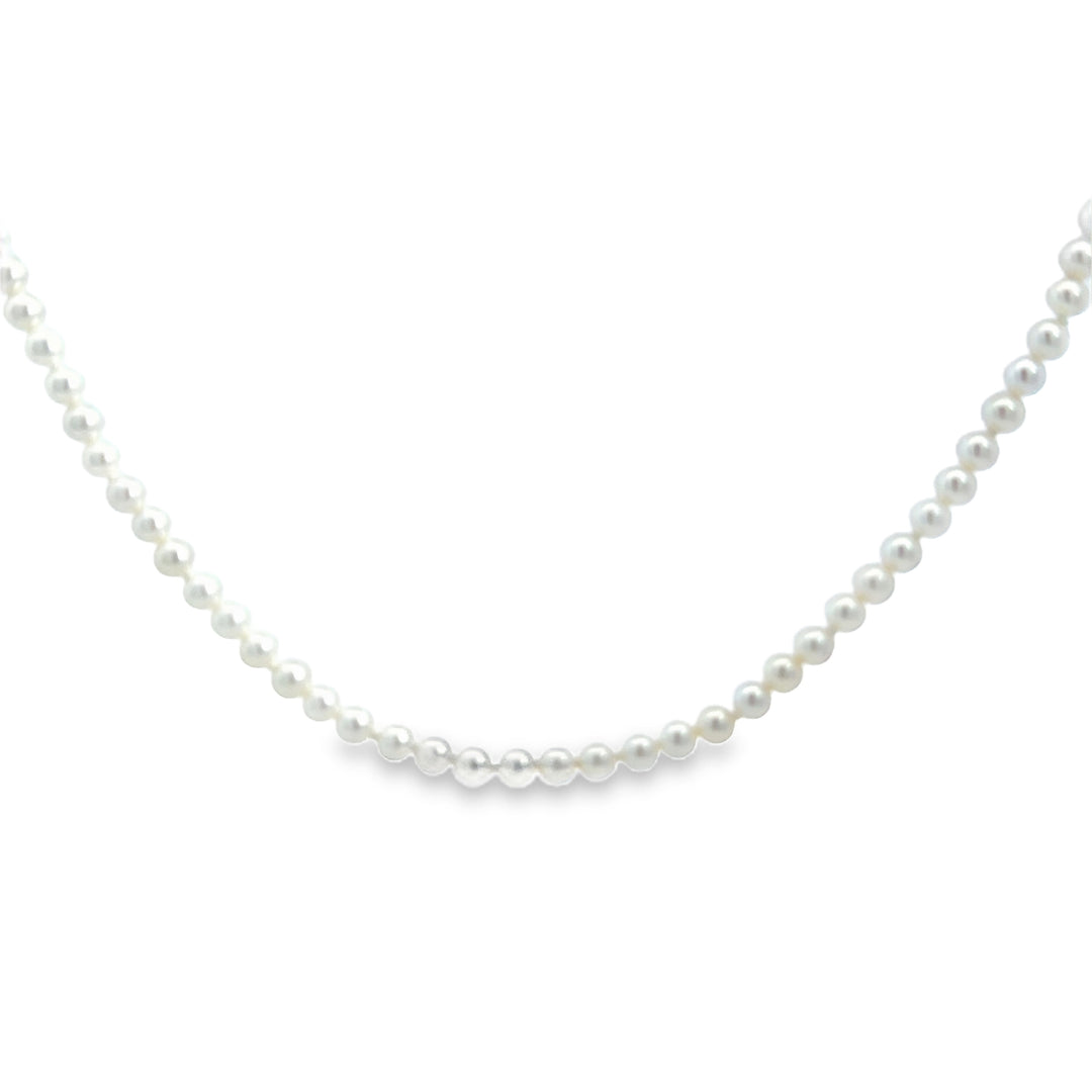 3.50mm White Pearl 14K Yellow Gold Clasp Strand Necklace – 18"