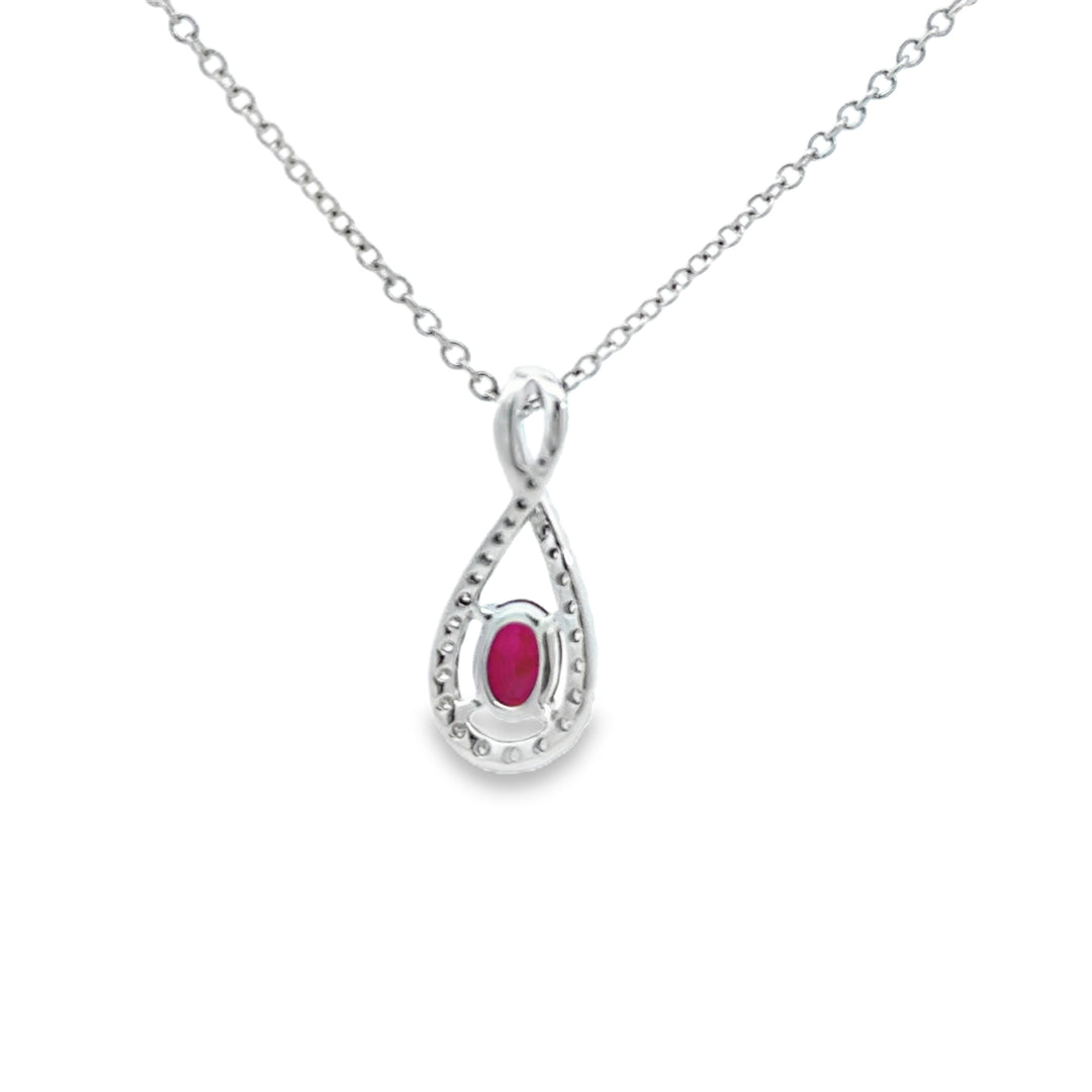 14K White Gold Ruby & Diamond Pendant Necklace – 0.73 CT Ruby | 0.29 CTW Diamonds