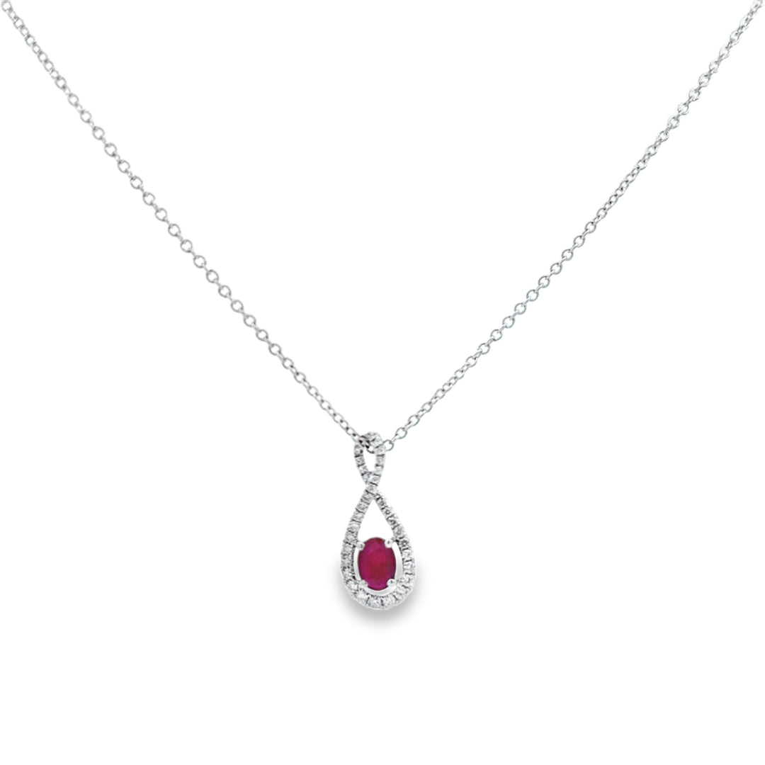 14K White Gold Ruby & Diamond Pendant Necklace – 0.73 CT Ruby | 0.29 CTW Diamonds