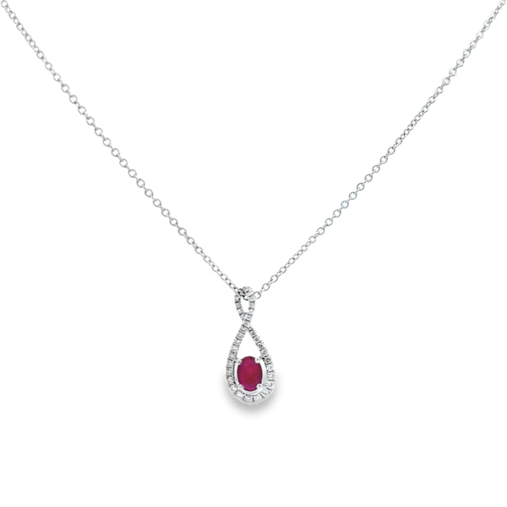 14K White Gold Ruby & Diamond Pendant Necklace – 0.73 CT Ruby | 0.29 CTW Diamonds