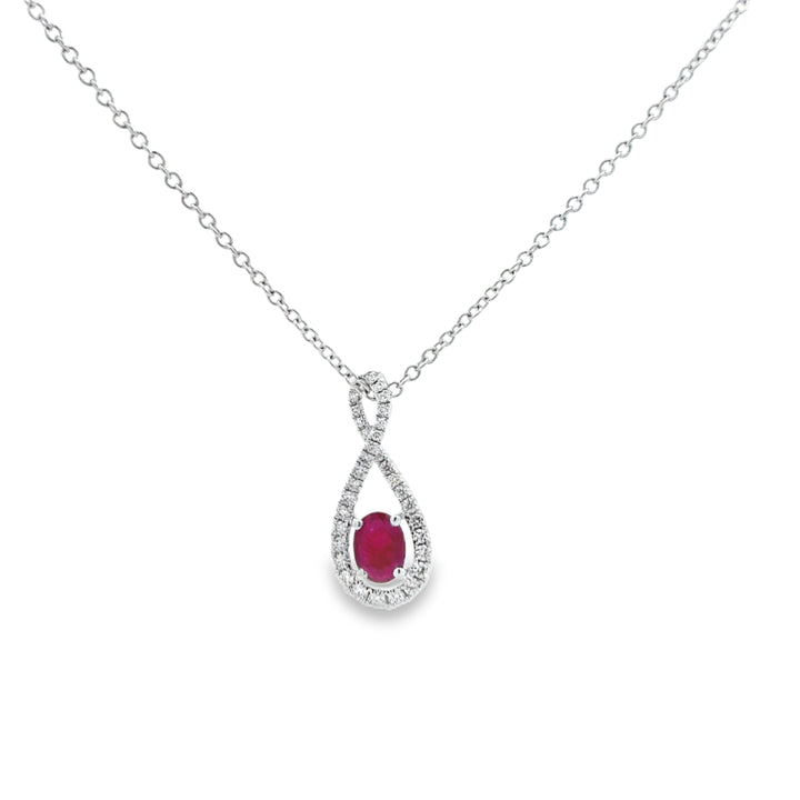 14K White Gold Ruby &amp; Diamond Pendant Necklace – 0.73 CT Ruby | 0.29 CTW Diamonds