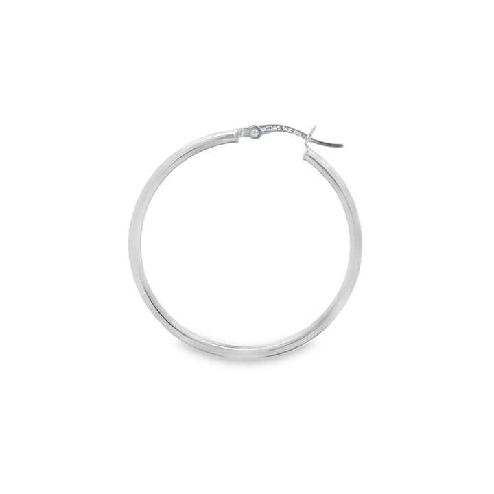 14K White Gold Polished Hoop Earrings 1.5"