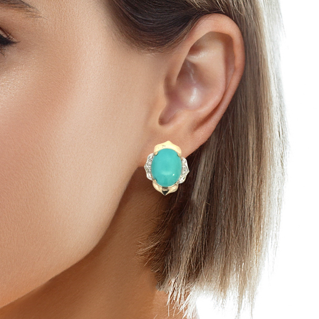 0.06 CTW Diamond Turquoise 14K Yellow Gold Stud Earrings