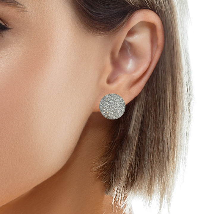 0.60 CTW Diamond Pavé 14K White Gold Flat Circle Stud Earrings