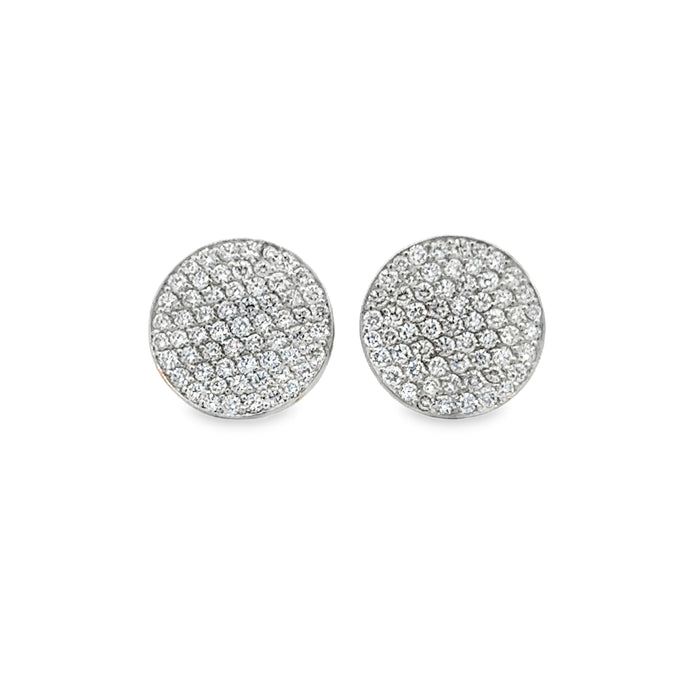 0.60 CTW Diamond Pavé 14K White Gold Flat Circle Stud Earrings