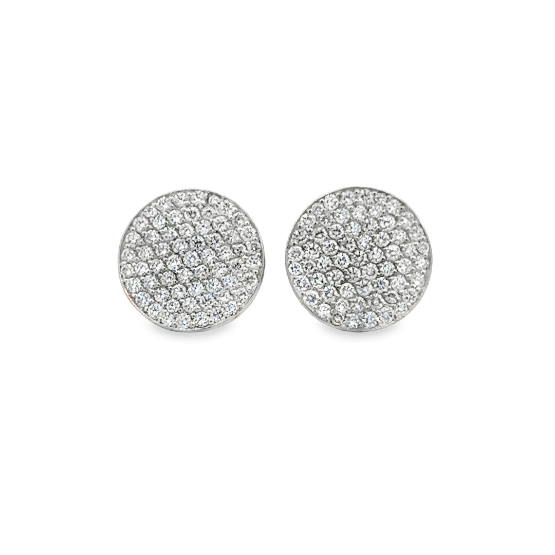0.60 CTW Diamond Pavé 14K White Gold Flat Circle Stud Earrings