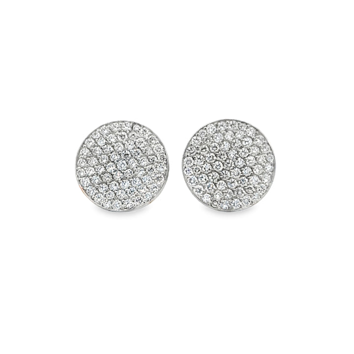 0.60 CTW Diamond Pavé 14K White Gold Flat Circle Stud Earrings