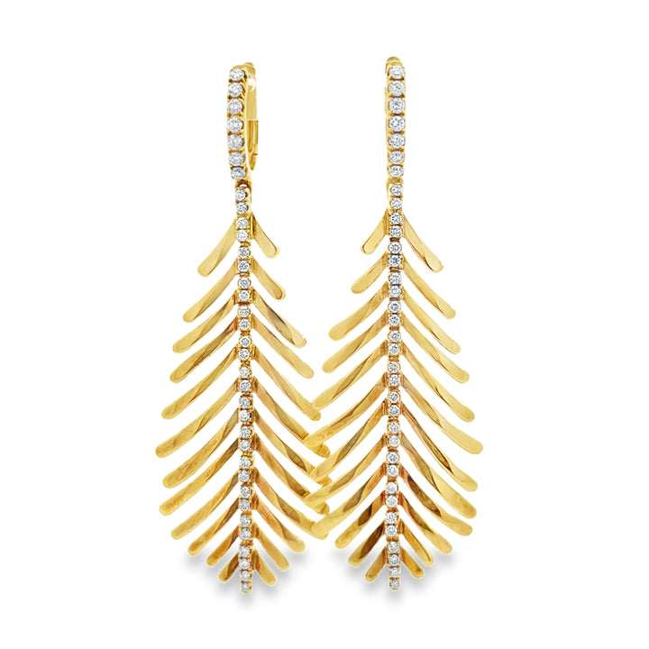 0.98 CTW Diamond Sydney Garber Feather Earrings in 18K Yellow Gold